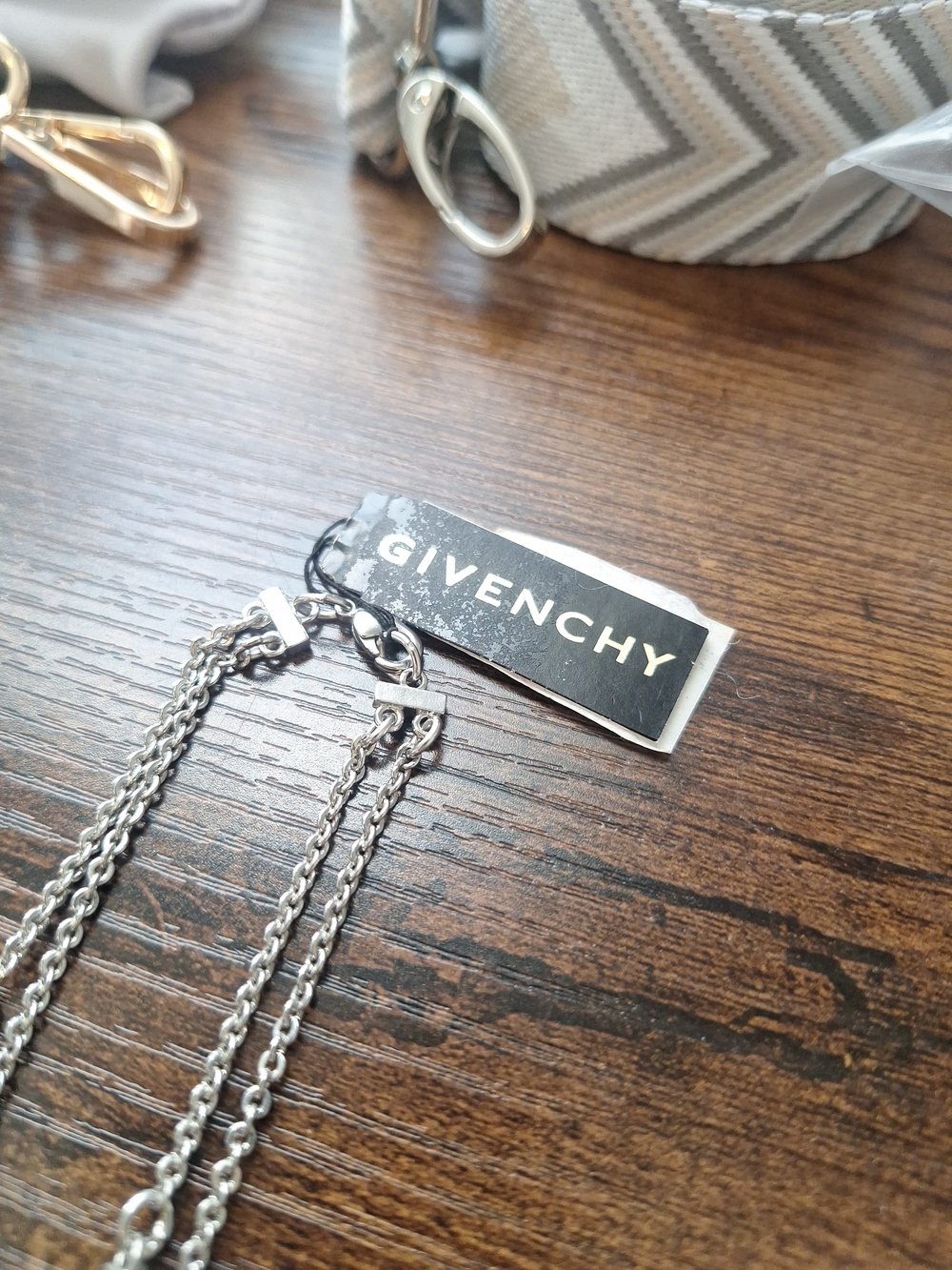 Givenchy 19" Silver Crystal Double Layered Chain Necklace w/ Tags - Picture 4 of 6